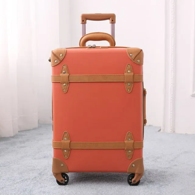 2018 Large Suitcase Travel Luggage Retro Leather Suitcase Luggage Trolley Spinner Genuine Leather