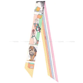 2022 SS HERMES scarf Twilly Grand Theatre Nouveau Blanc(White) / Vert / Apricot Silk100%[BRAND NEW][Authentic]