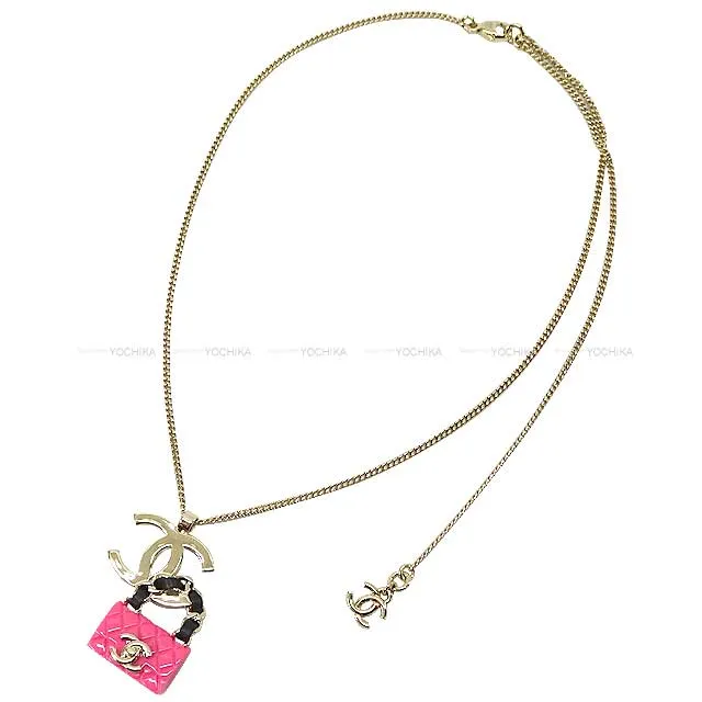 2023 Cruise CHANEL necklace Coco Mark Matelasse with bag charm Pendant Pink Champagne Gold Champagne Gold HW ABA013[BRAND NEW][Authentic]