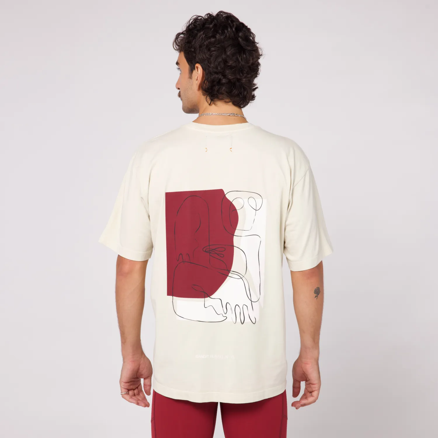 Abstract Color Block Cotton Tee, Unisex - Champagne