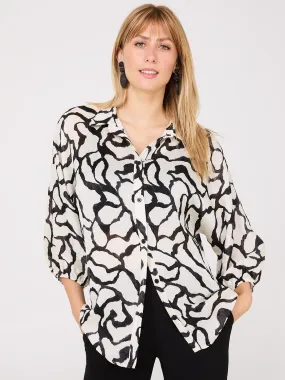 Abstract Print Crinkle Button-Front Blouse