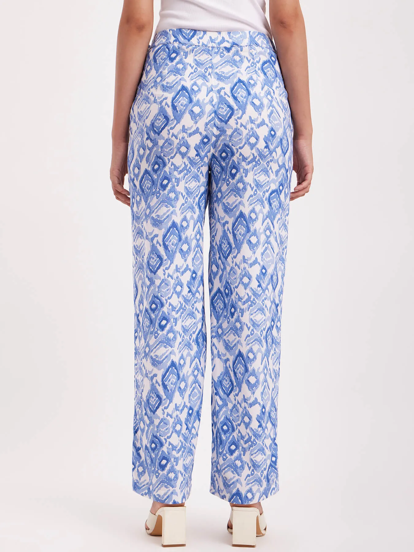 Abstract Print Wide Leg Trousers - White And Blue