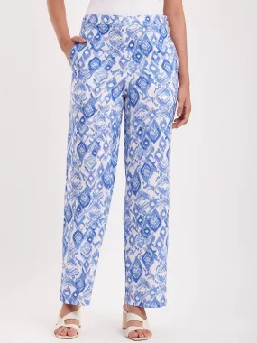 Abstract Print Wide Leg Trousers - White And Blue