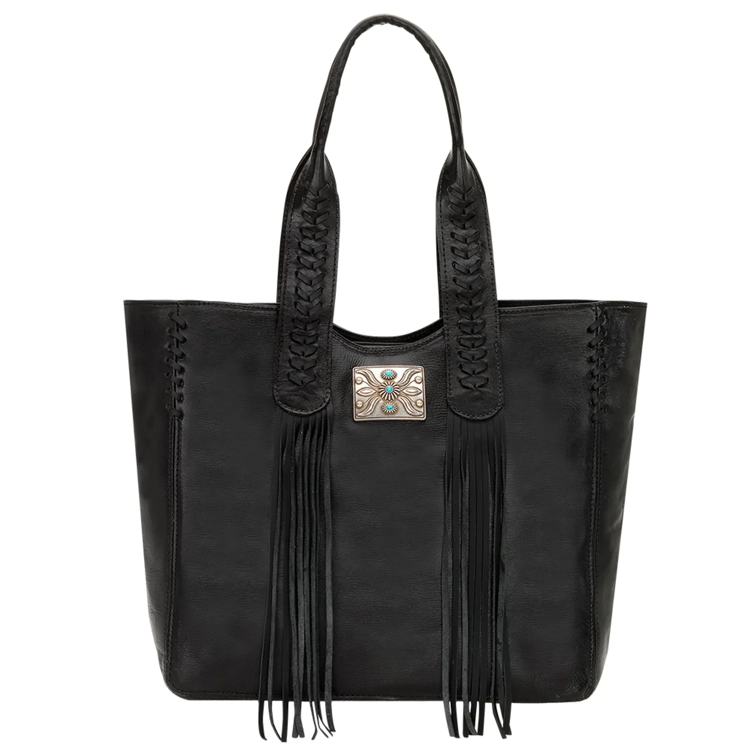 American West Womens Mohave Canyon Black Leather Shoulder Tote Bag