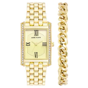 Anne Klein Gold Band Light Champagne Dial Women's Watch with Bracelet Gift Set- AK3990GBST