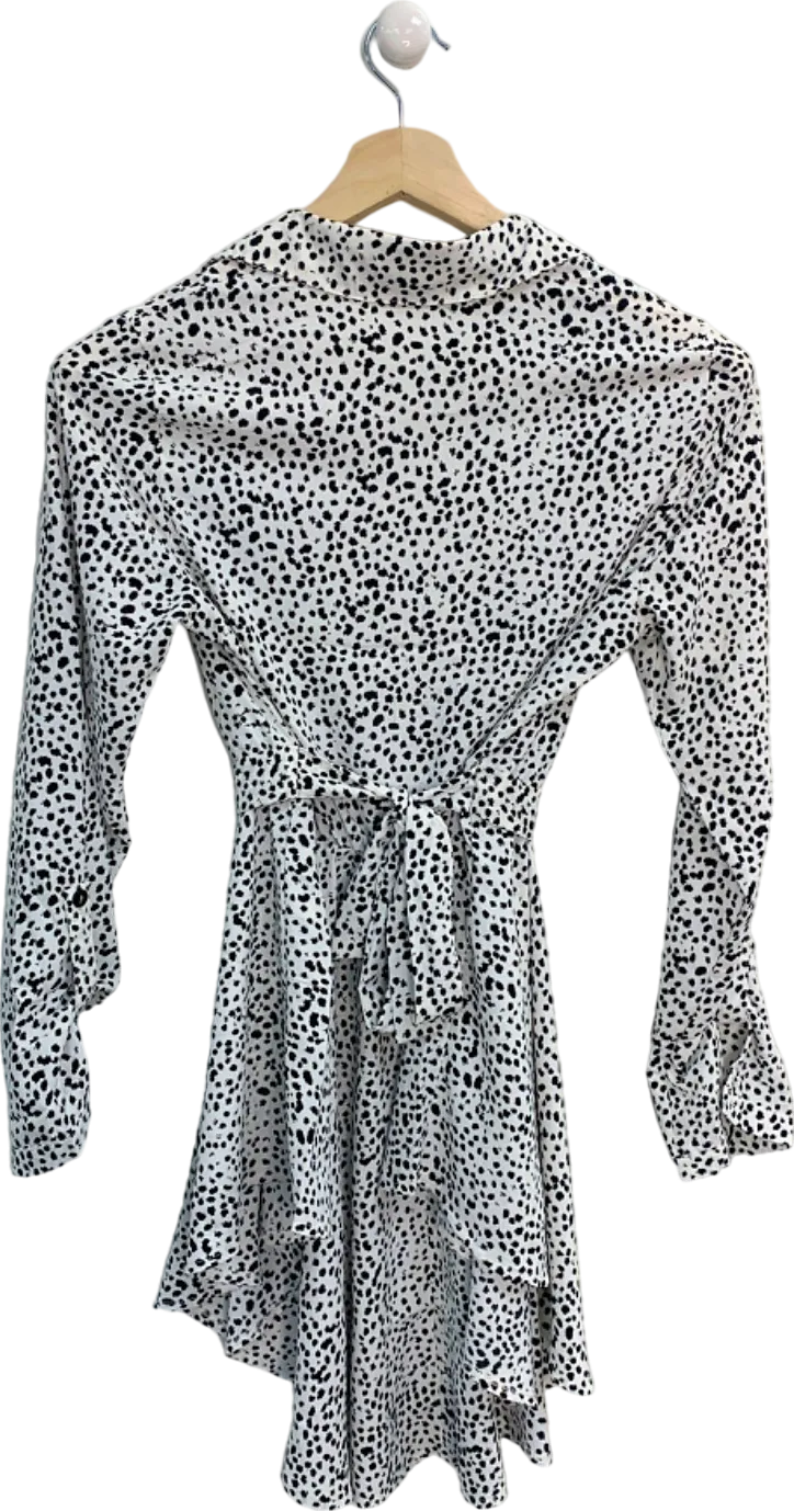 Apricot White/Black Printed Circle Hanky Hem Dress UK 10