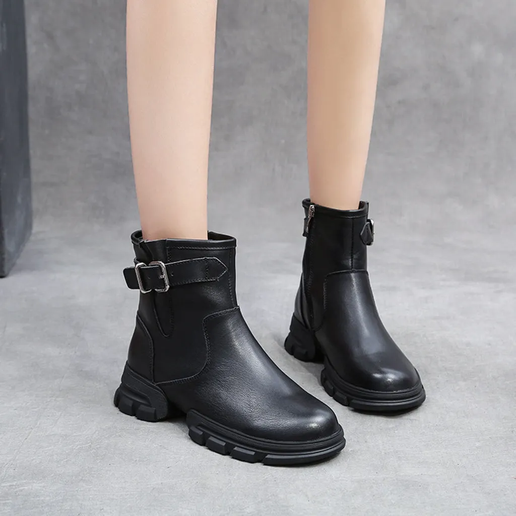 Autumn Winter Handmade Leather Platform Warm Martin Women's Boots | Gift Shoes