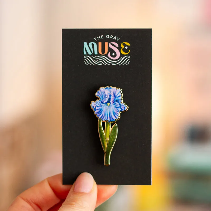 Bearded Iris (Blue) Floral Enamel Pin