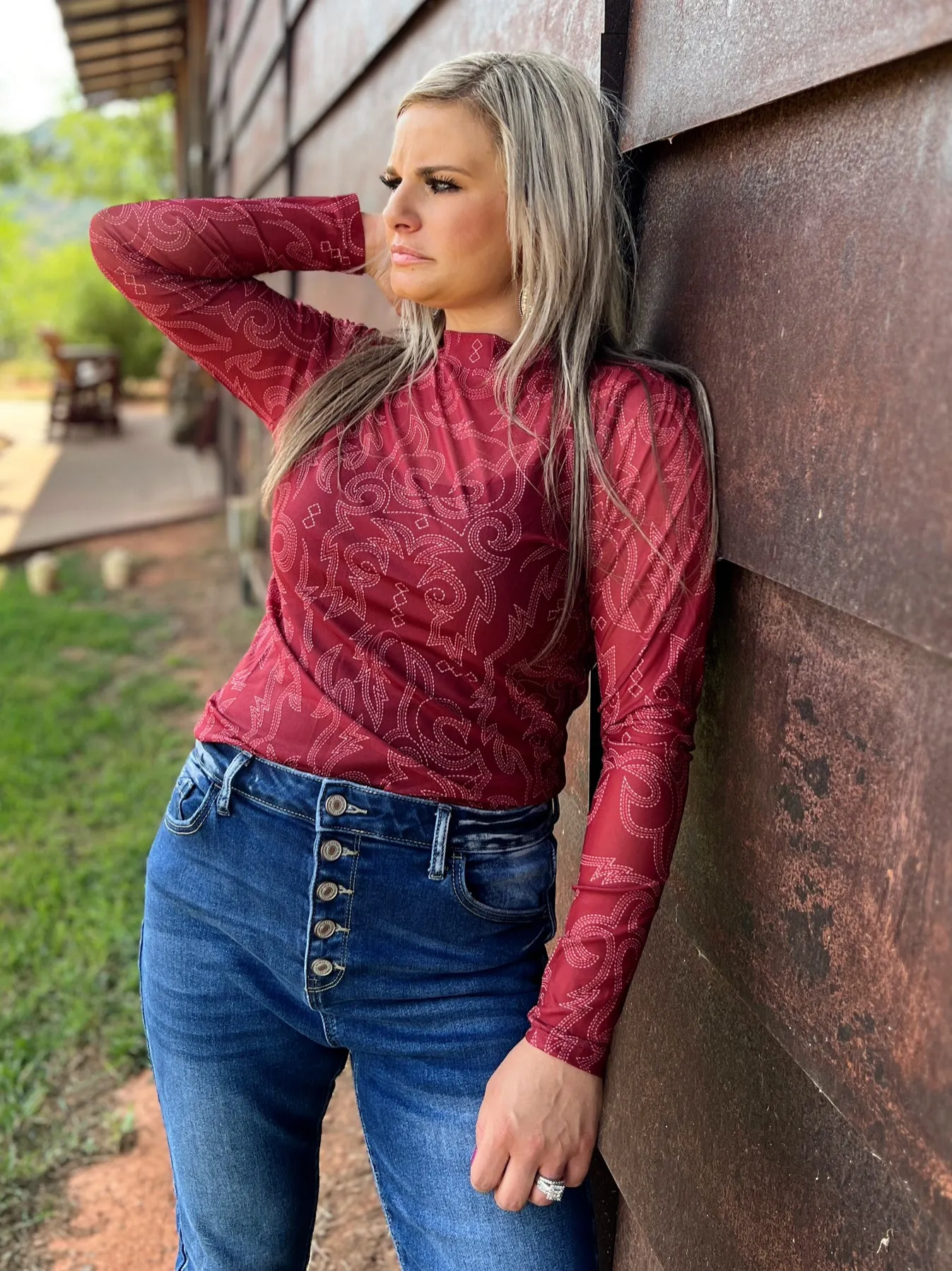 Bonfire Nights Maroon Mesh Top