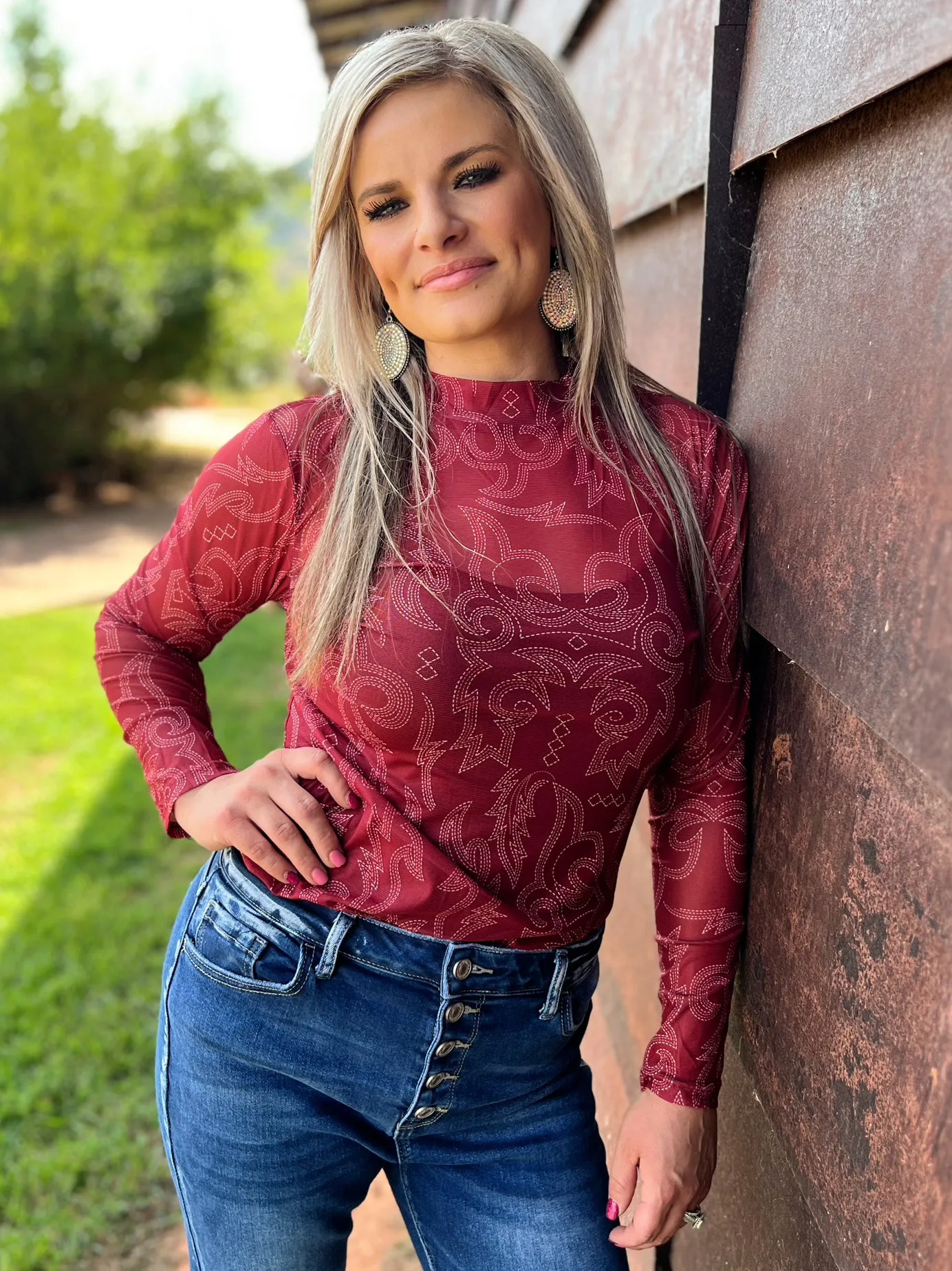 Bonfire Nights Maroon Mesh Top