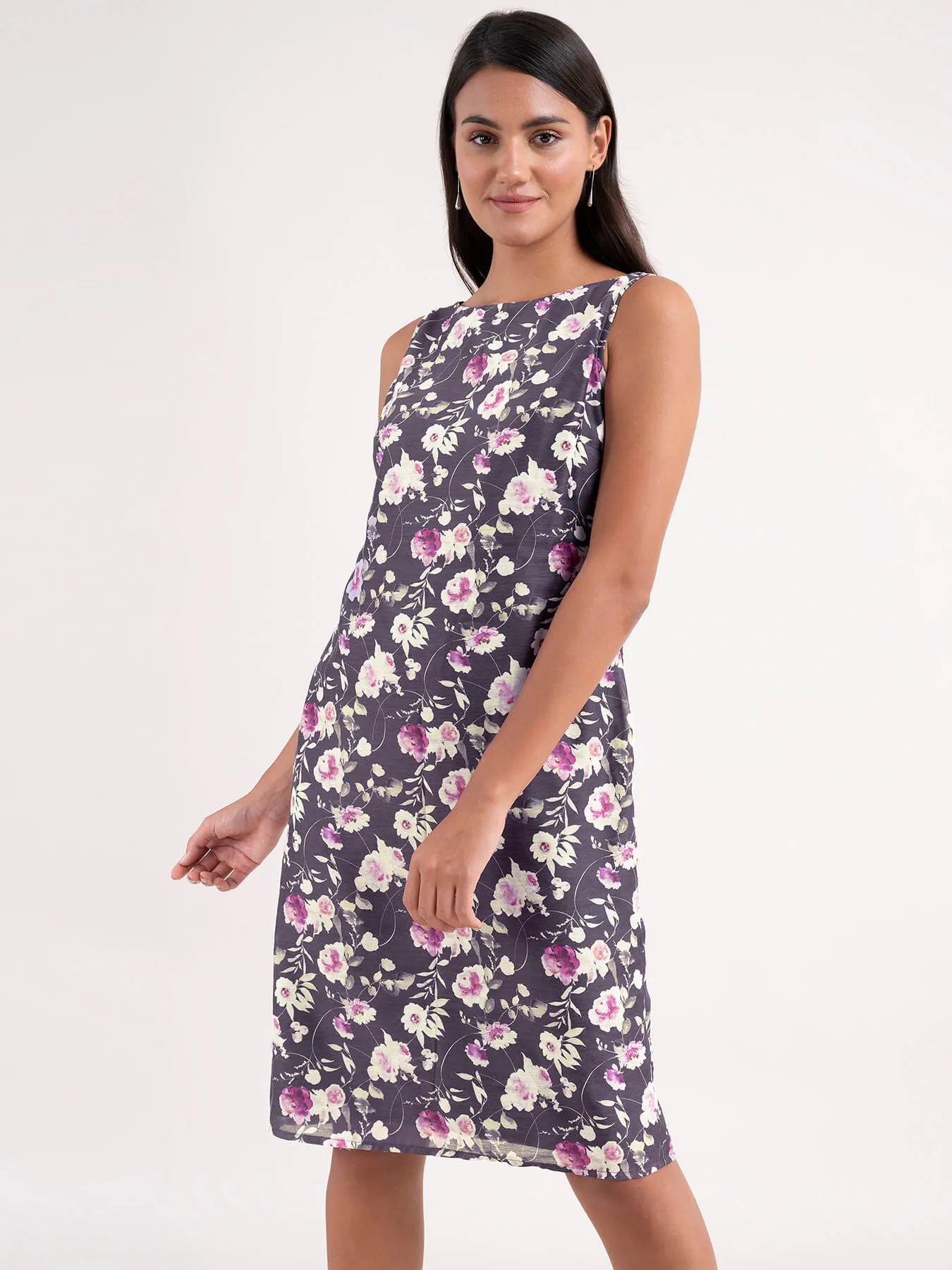 Chanderi Floral Dress - Purple