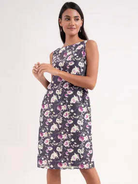 Chanderi Floral Dress - Purple