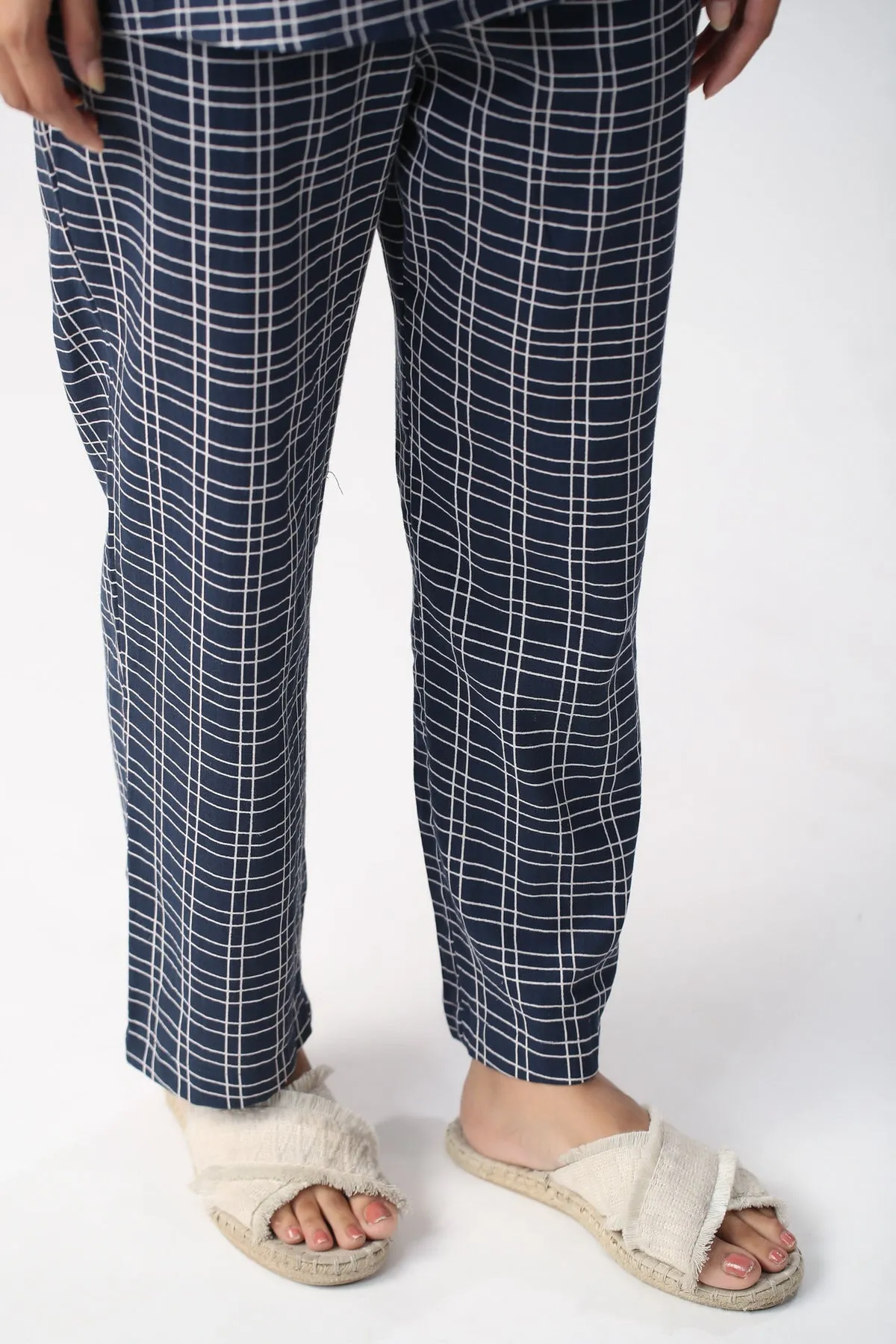 Checkered Blue Cotton Flex loungewear set