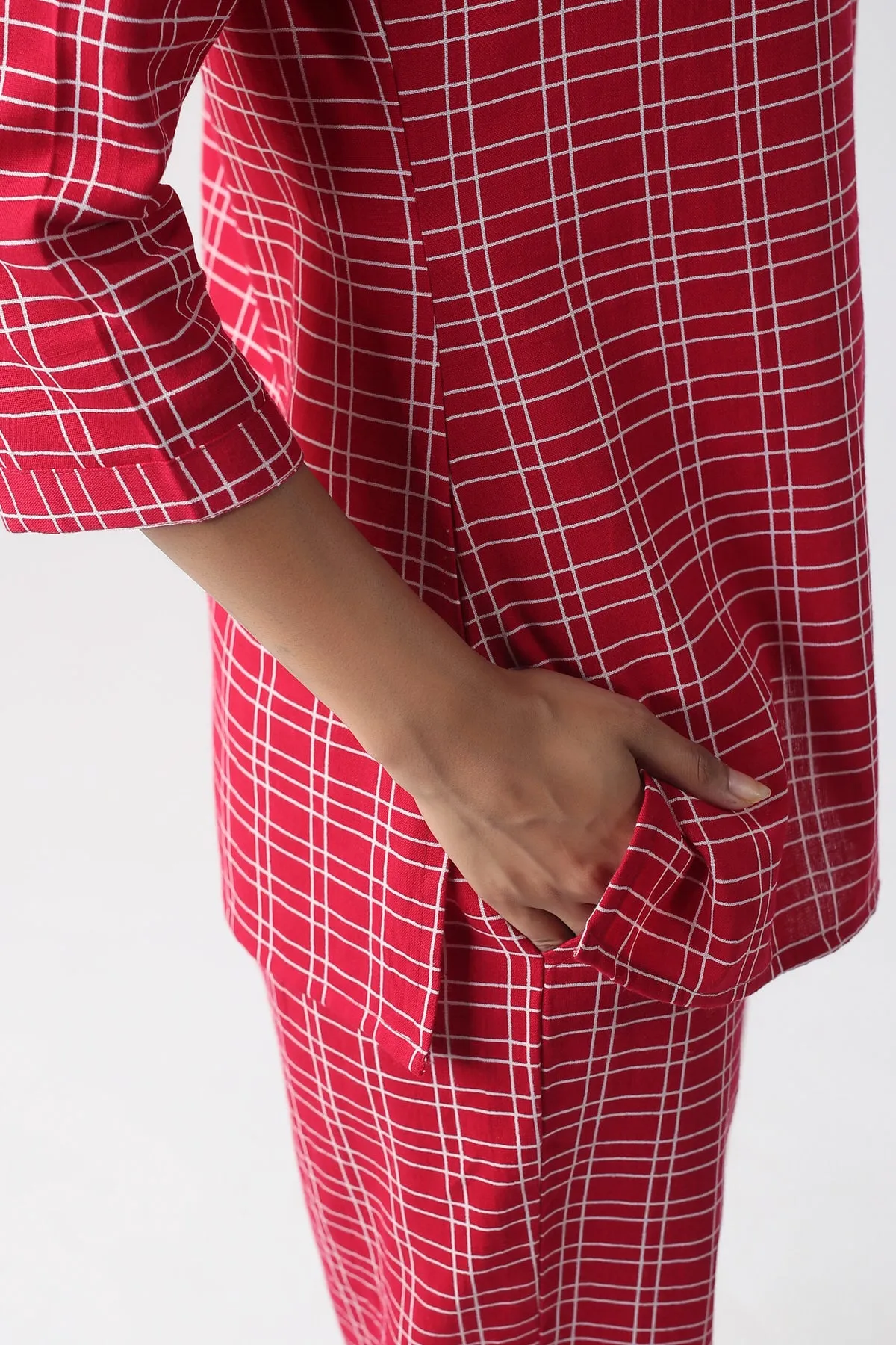 Checkered Maroon Cotton Flex Loungewear set