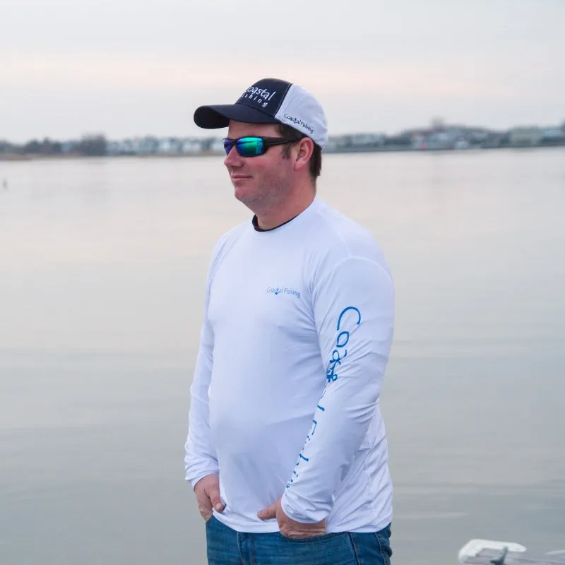 Coastal White Men's Long Sleeve QuickDry Fishing Shirt - Marlin Design