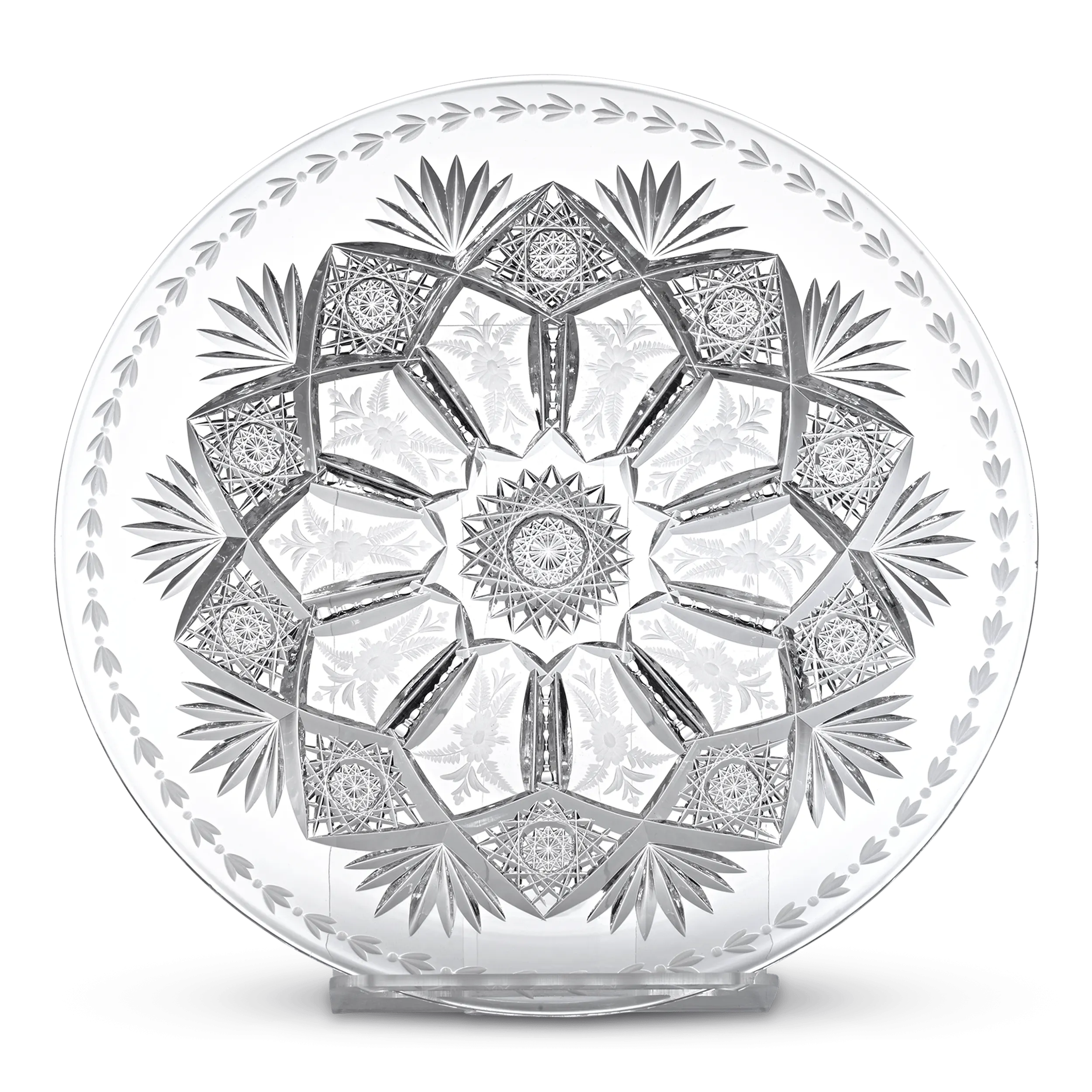 Cut & Engraved American Brilliant Cut Glass Plate by Sinclaire