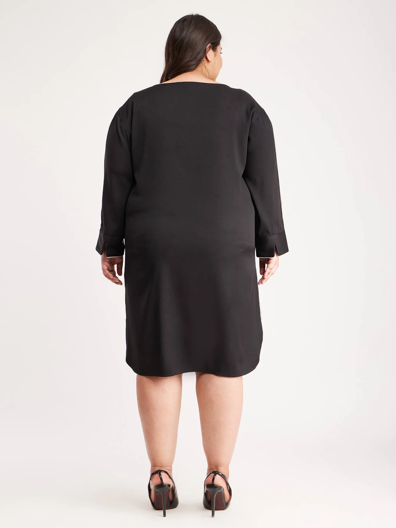 Drop Shoulder Shift Dress - Black