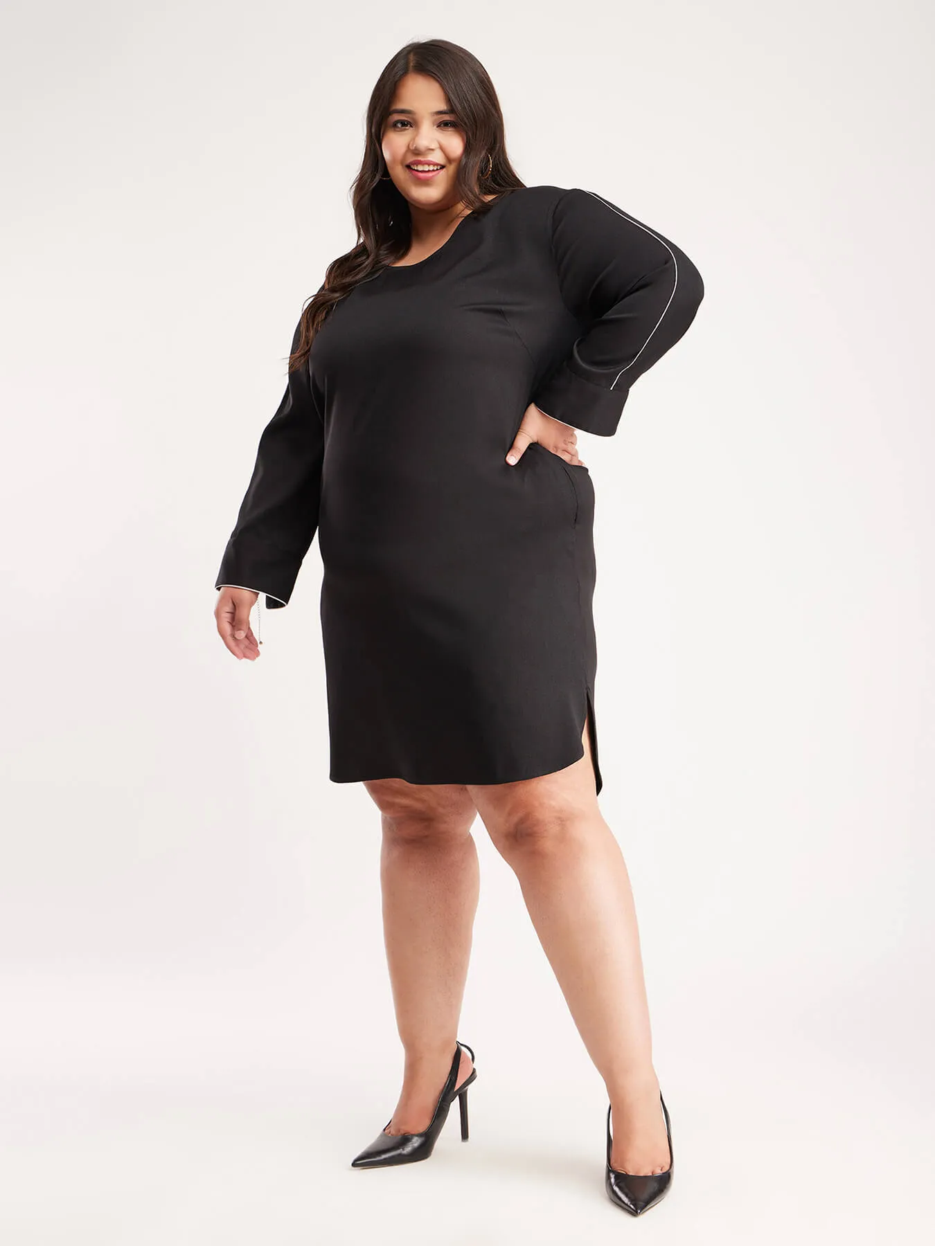 Drop Shoulder Shift Dress - Black