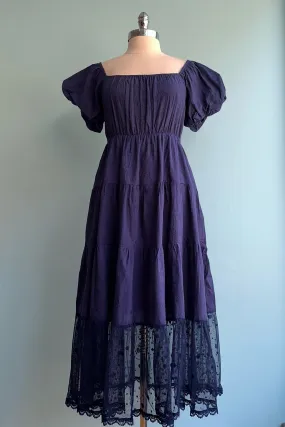 Embroidery Tiered Maxi Dress in Navy