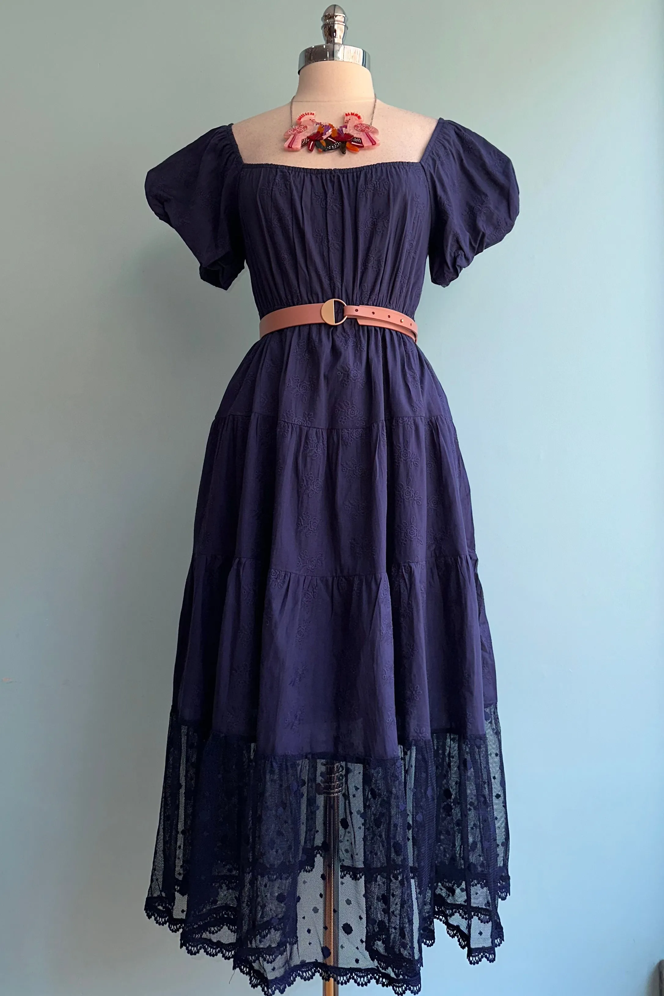 Embroidery Tiered Maxi Dress in Navy