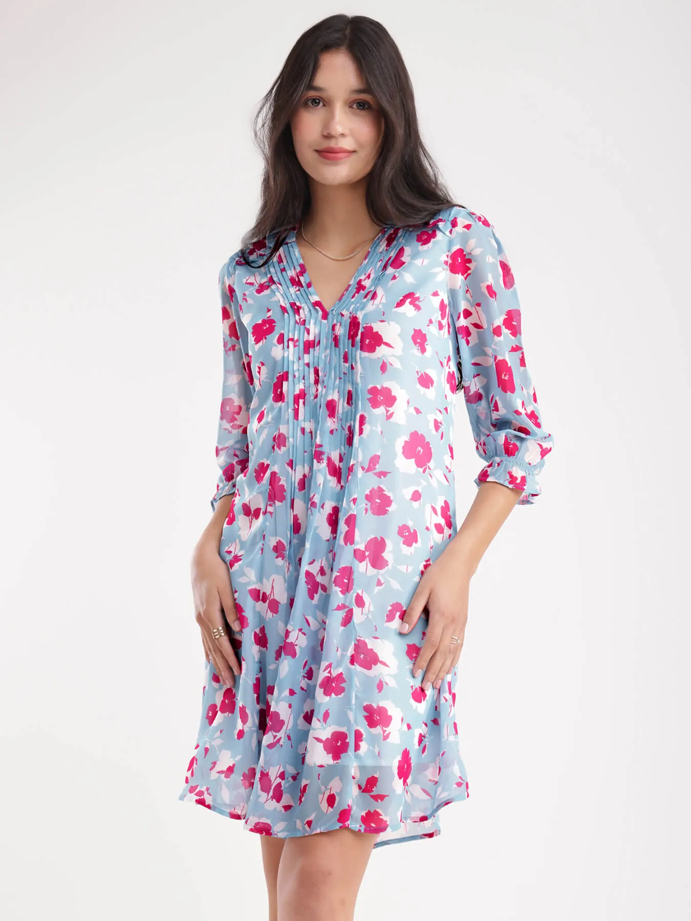 Floral A-line Dress - Blue