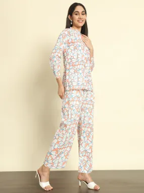 Floral Mandarin Collar Linen Co-ords