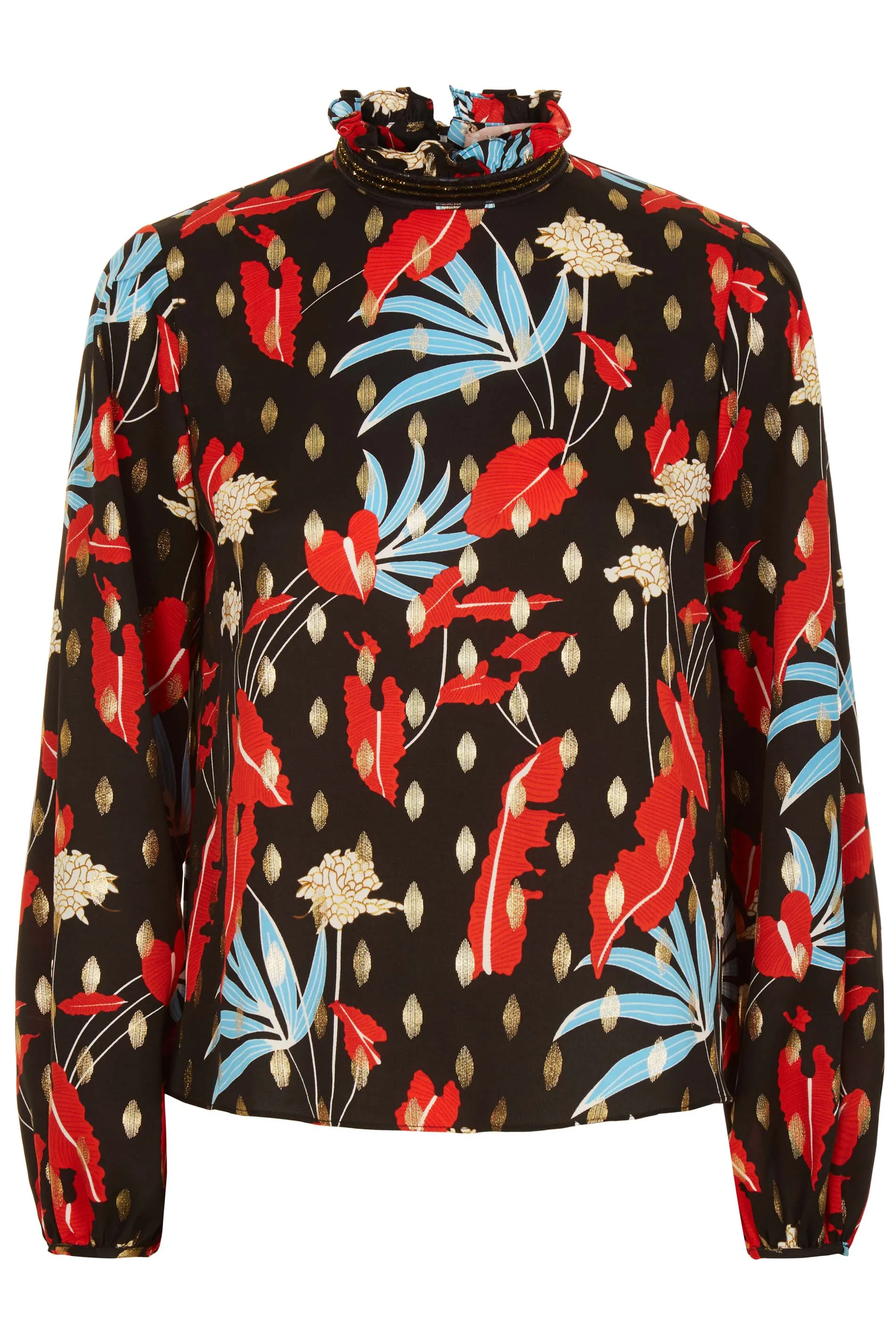 Floral Printed Long Sleeve Choir Blouse in Black