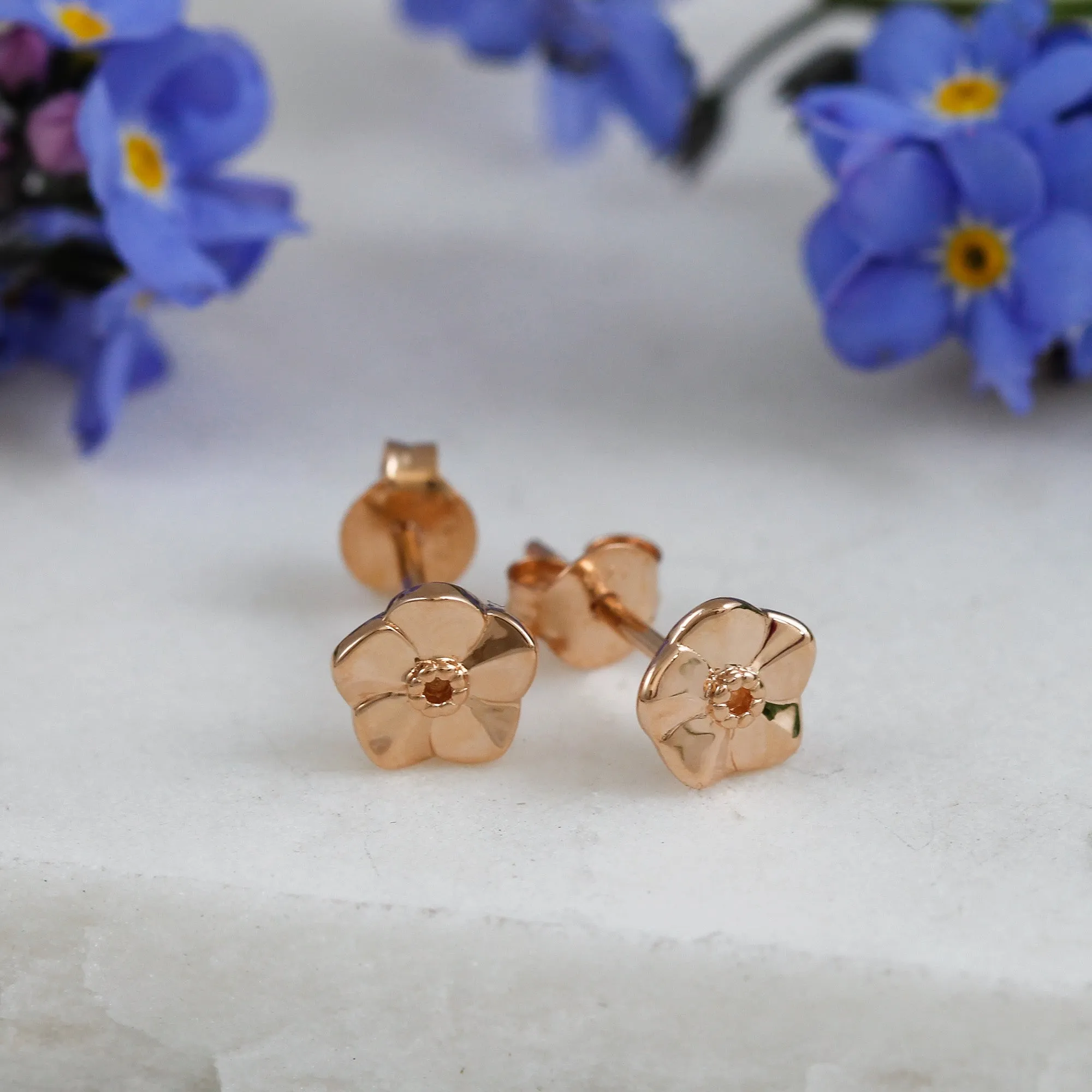 Forget-Me-Not Tiny Rose Gold Vermeil Stud Earrings