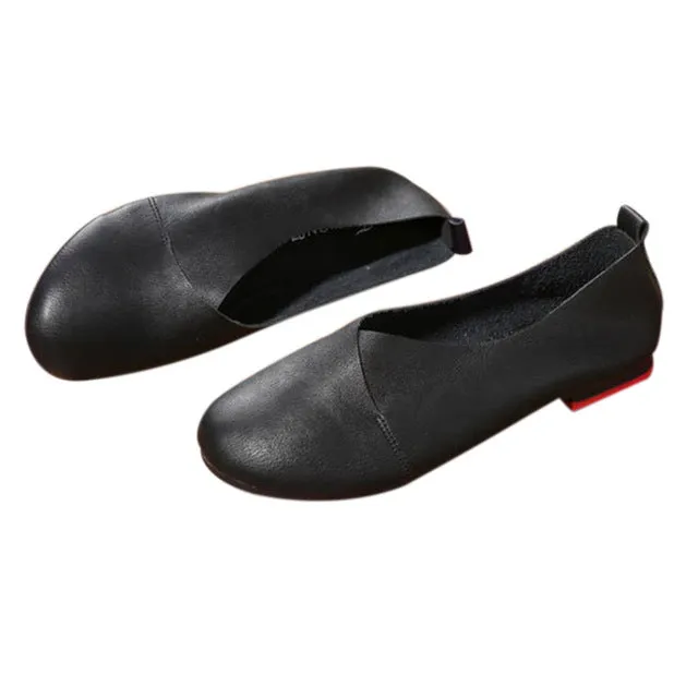 Genuine Leather Flat Shoes Woman Hand-sewn Leather Loafers Cowhide Flexible Spring Casual Shoes Women Flats