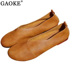 Genuine Leather Flat Shoes Woman Hand-sewn Leather Loafers Cowhide Flexible Spring Casual Shoes Women Flats