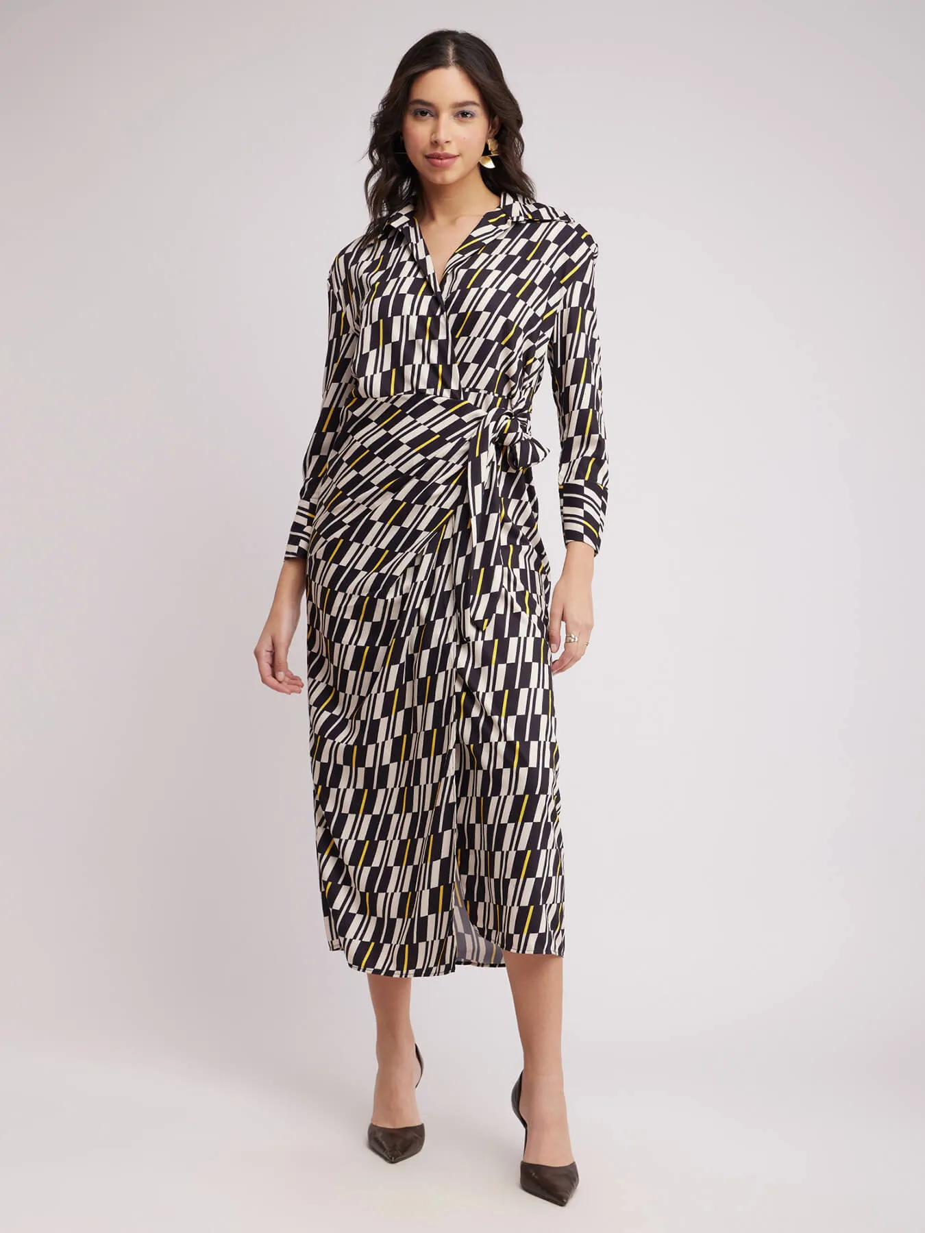 Geometric Wrap Dress - Black And Off White