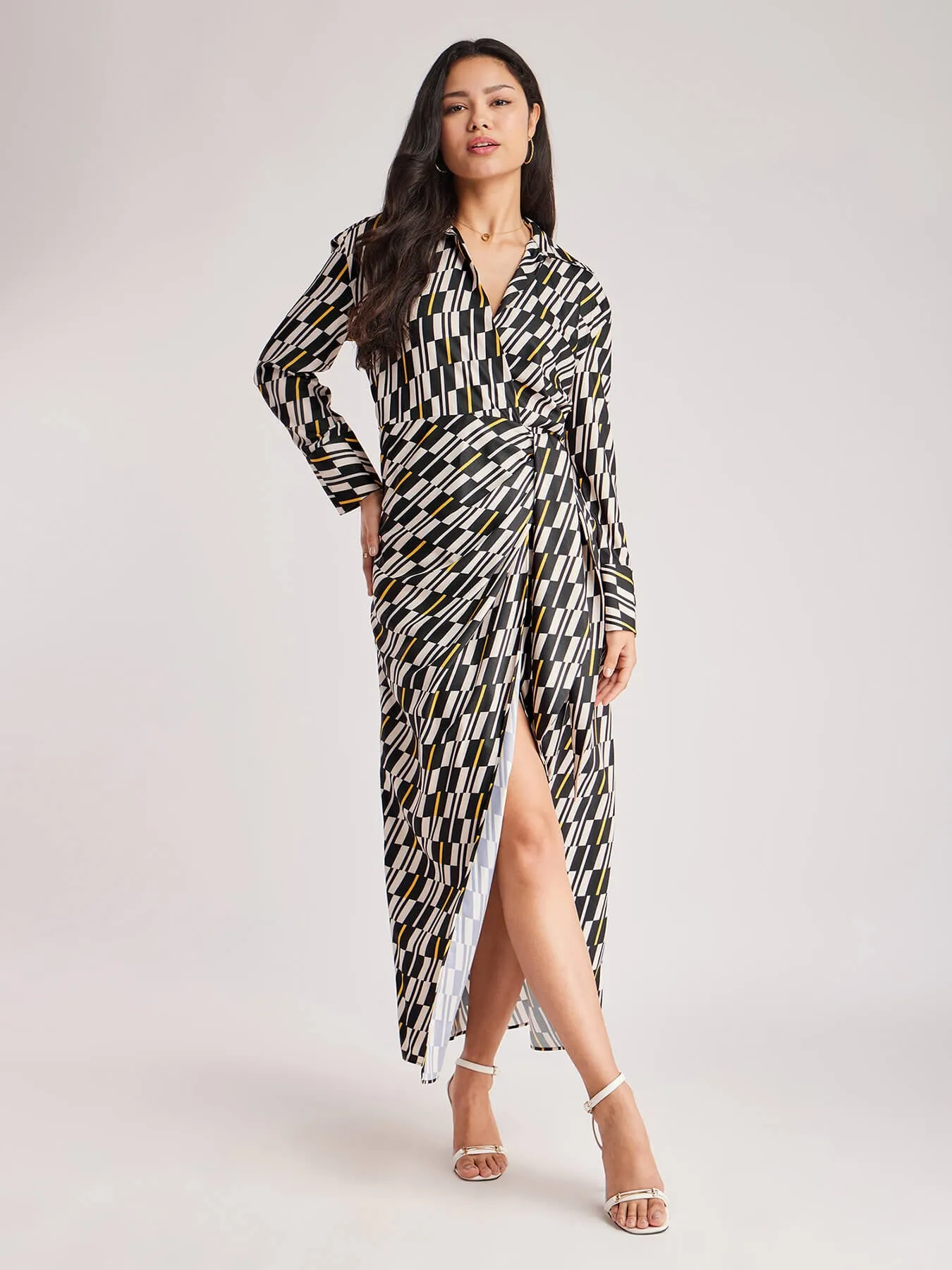 Geometric Wrap Dress - Black And Off White