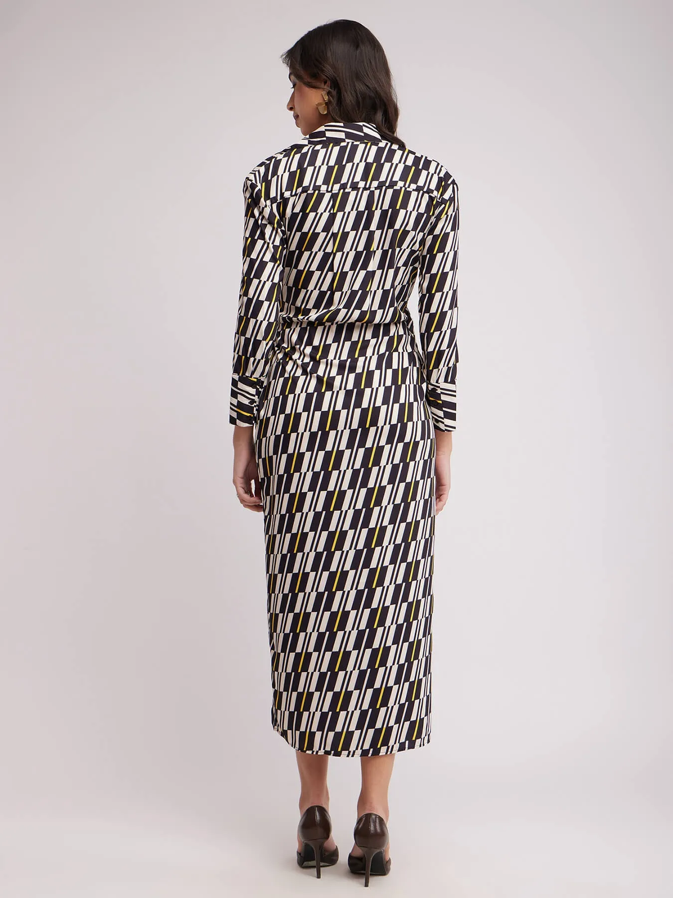 Geometric Wrap Dress - Black And Off White