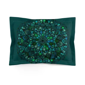 Green Mandala Art Hand-Drawn Microfiber Pillow Sham