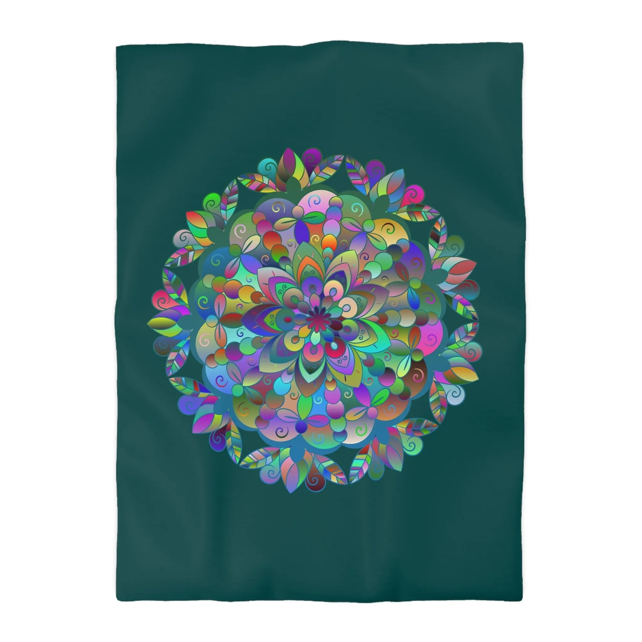 Handmade Mandala Design Microfiber Duvet Cover - Colorful Mandala on Dark Petroleum Green