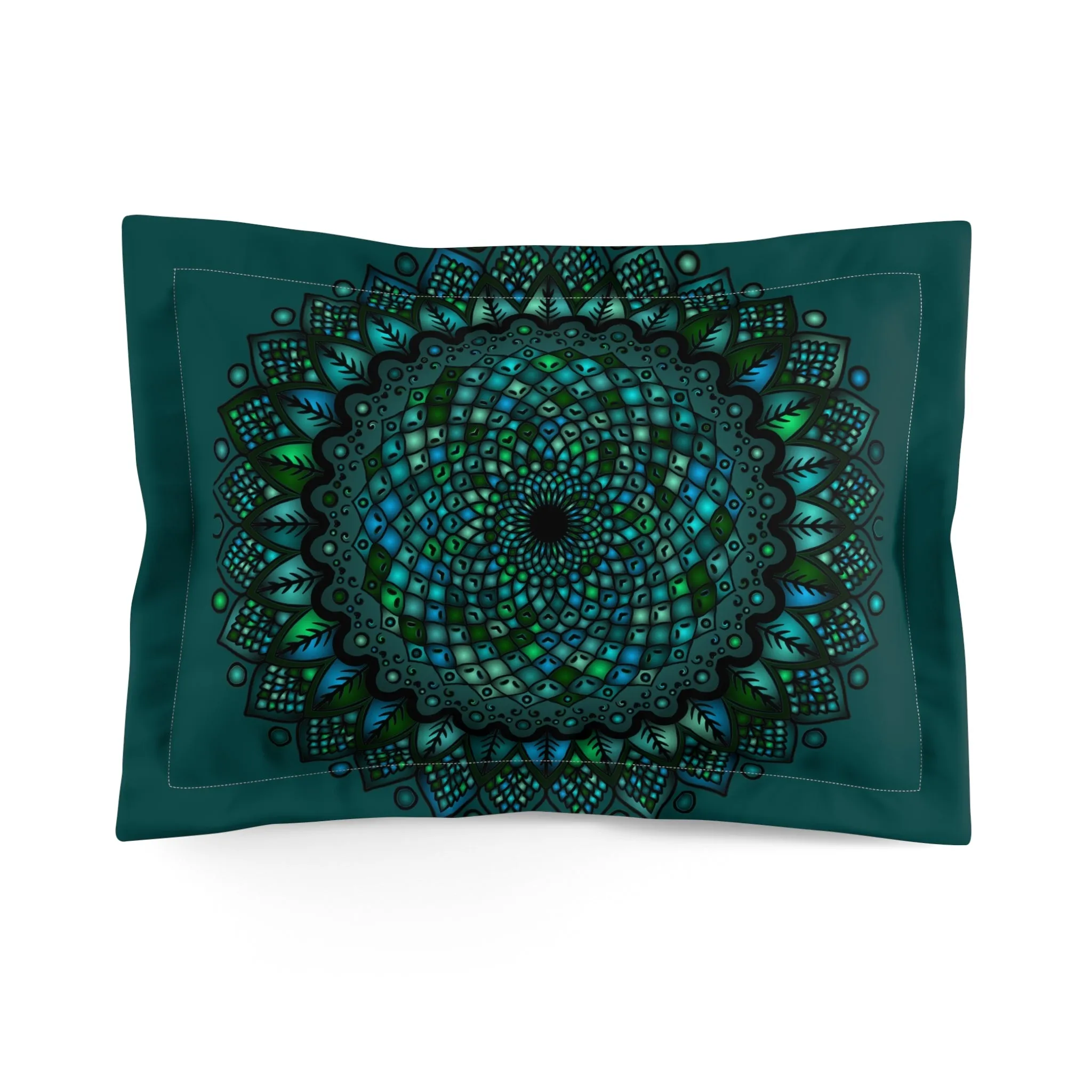 Handmade Mandala Design Microfiber Pillow Sham - Green Mandala Art