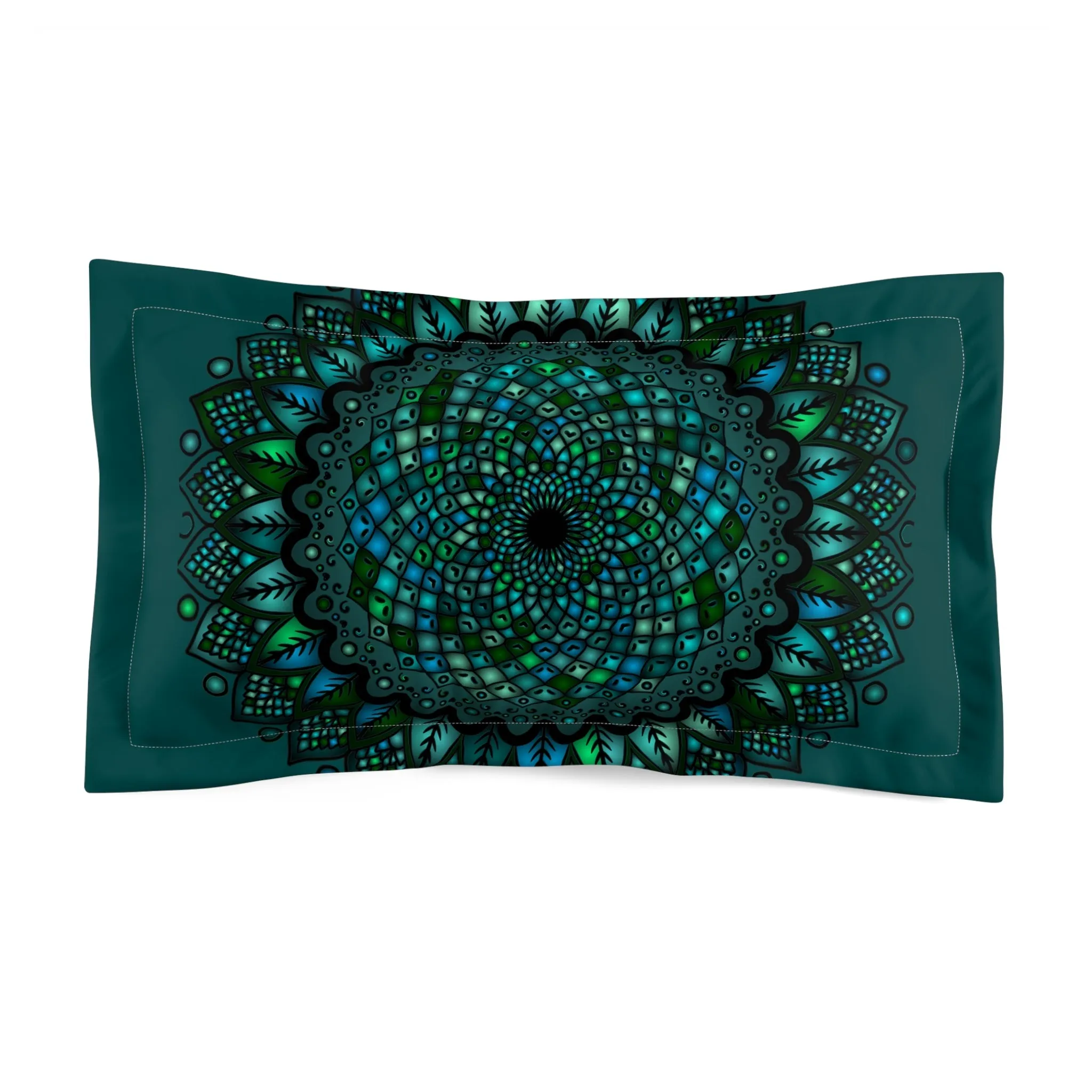 Handmade Mandala Design Microfiber Pillow Sham - Green Mandala Art