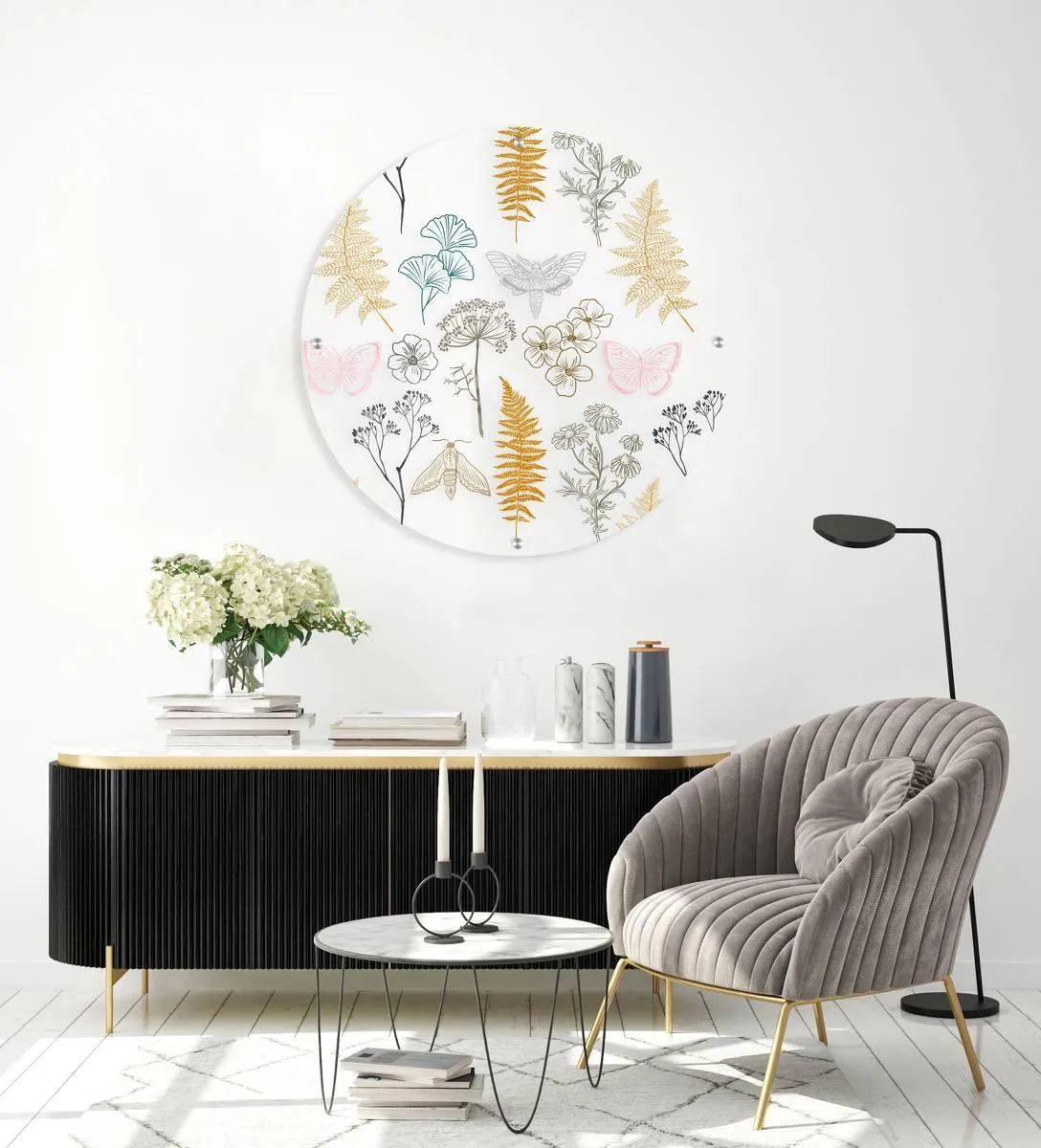 Herbs Pattern Printed Transparent Acrylic Circle