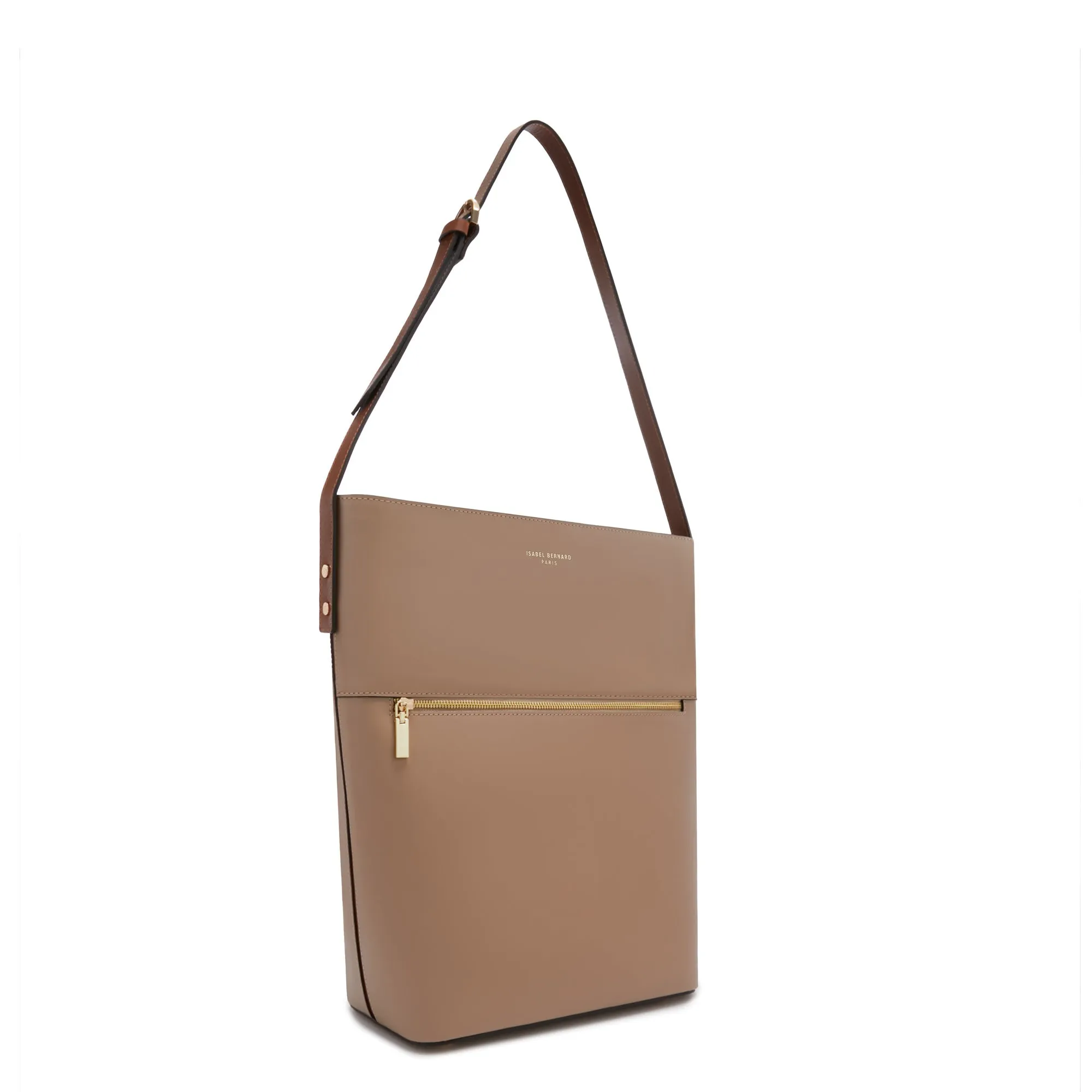 Honoré Flora taupe calfskin leather shoulder bag with laptop compartment