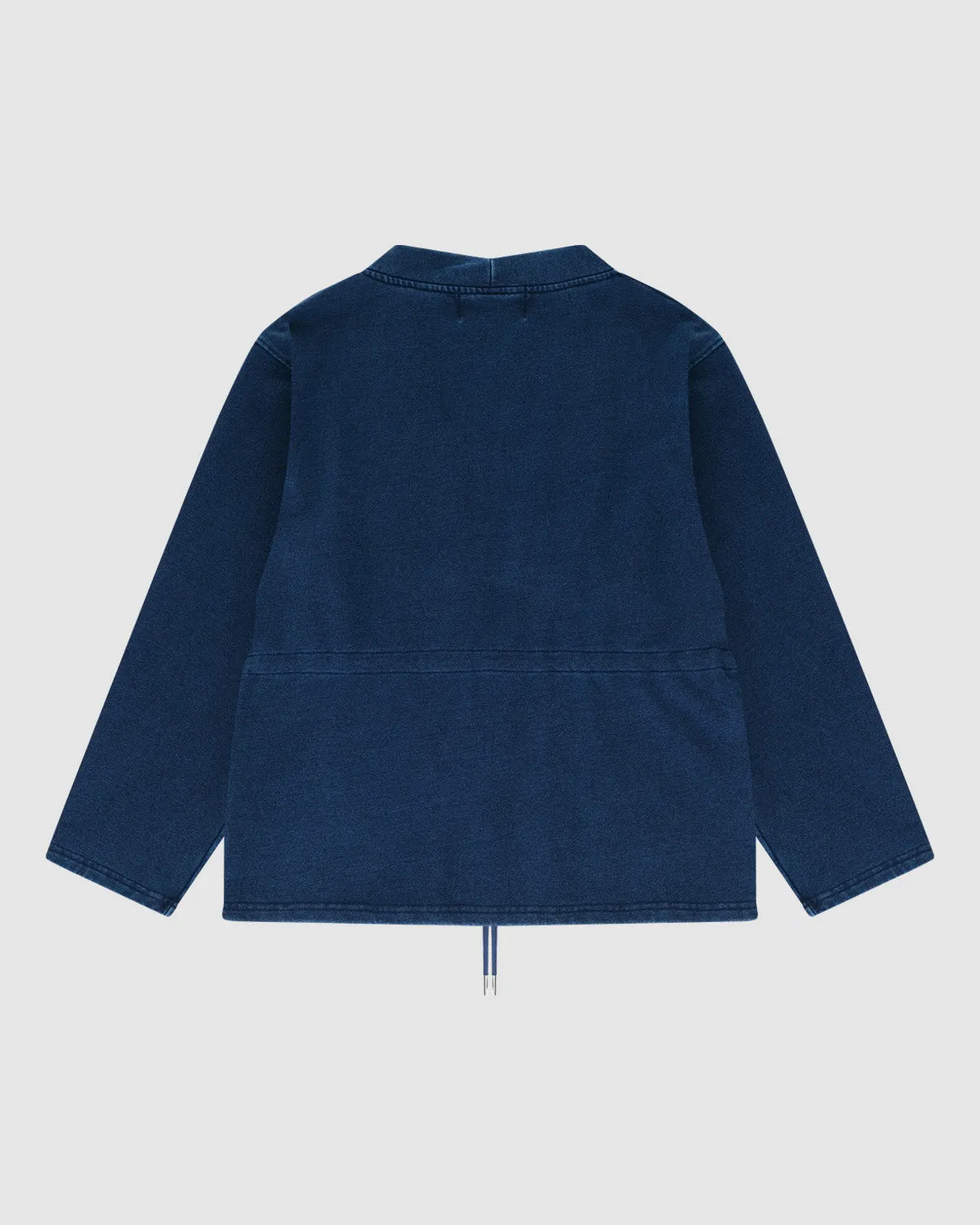 INDIGO DENIM LOGO BOLO TIE CARDIGAN