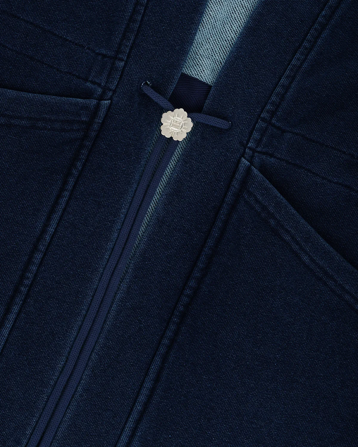 INDIGO DENIM LOGO BOLO TIE CARDIGAN