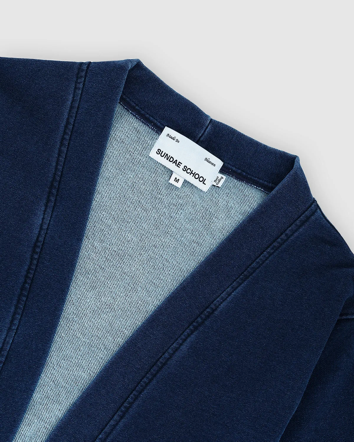 INDIGO DENIM LOGO BOLO TIE CARDIGAN