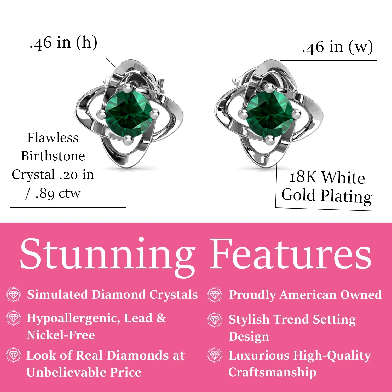 Infinity 18k White Gold Plated Birthstone Flower Earrings with Simulated Diamond Crystals