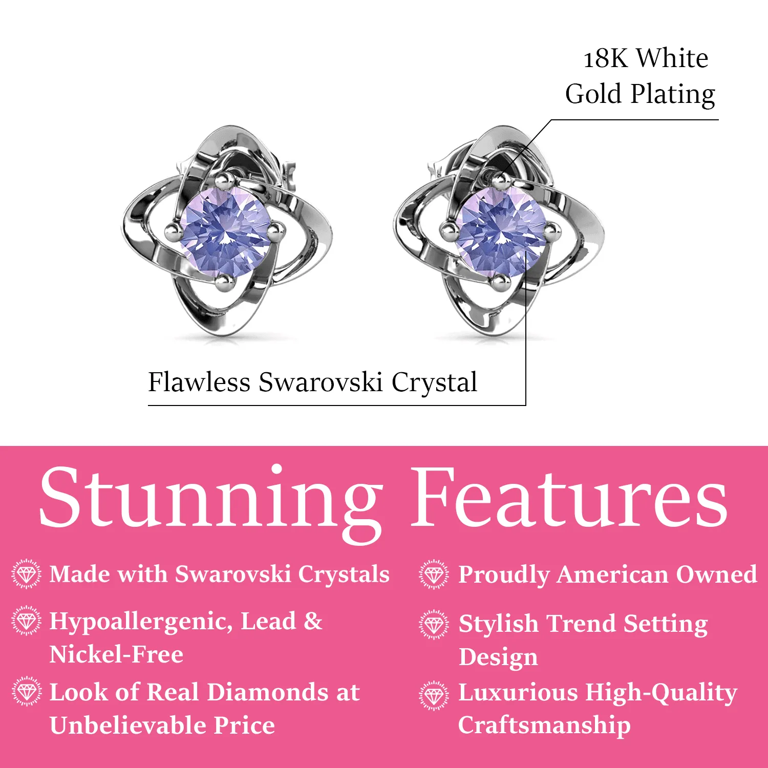 Infinity 18k White Gold Plated Birthstone Flower Earrings with Simulated Diamond Crystals