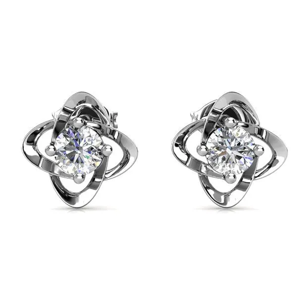 Infinity 18k White Gold Plated Birthstone Flower Earrings with Simulated Diamond Crystals