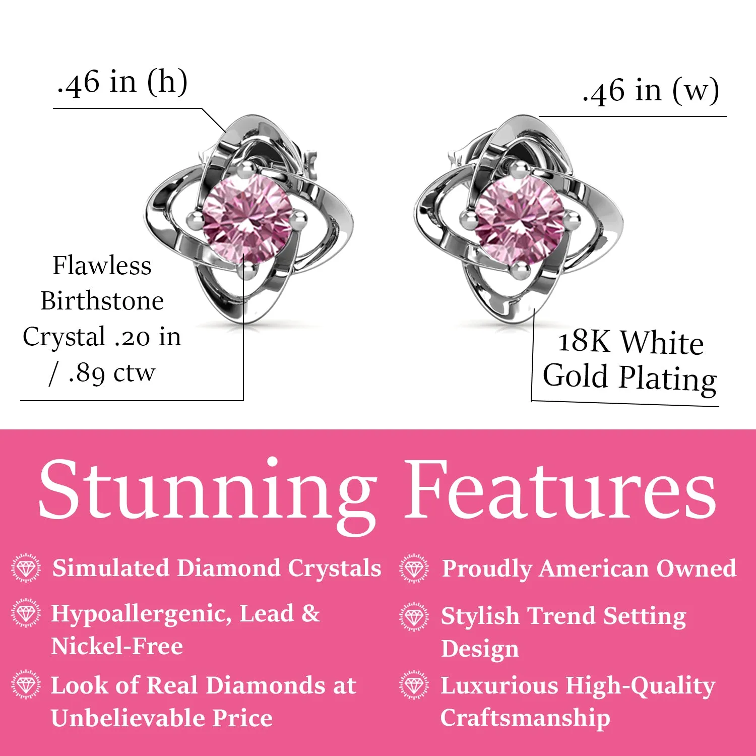 Infinity 18k White Gold Plated Birthstone Flower Earrings with Simulated Diamond Crystals