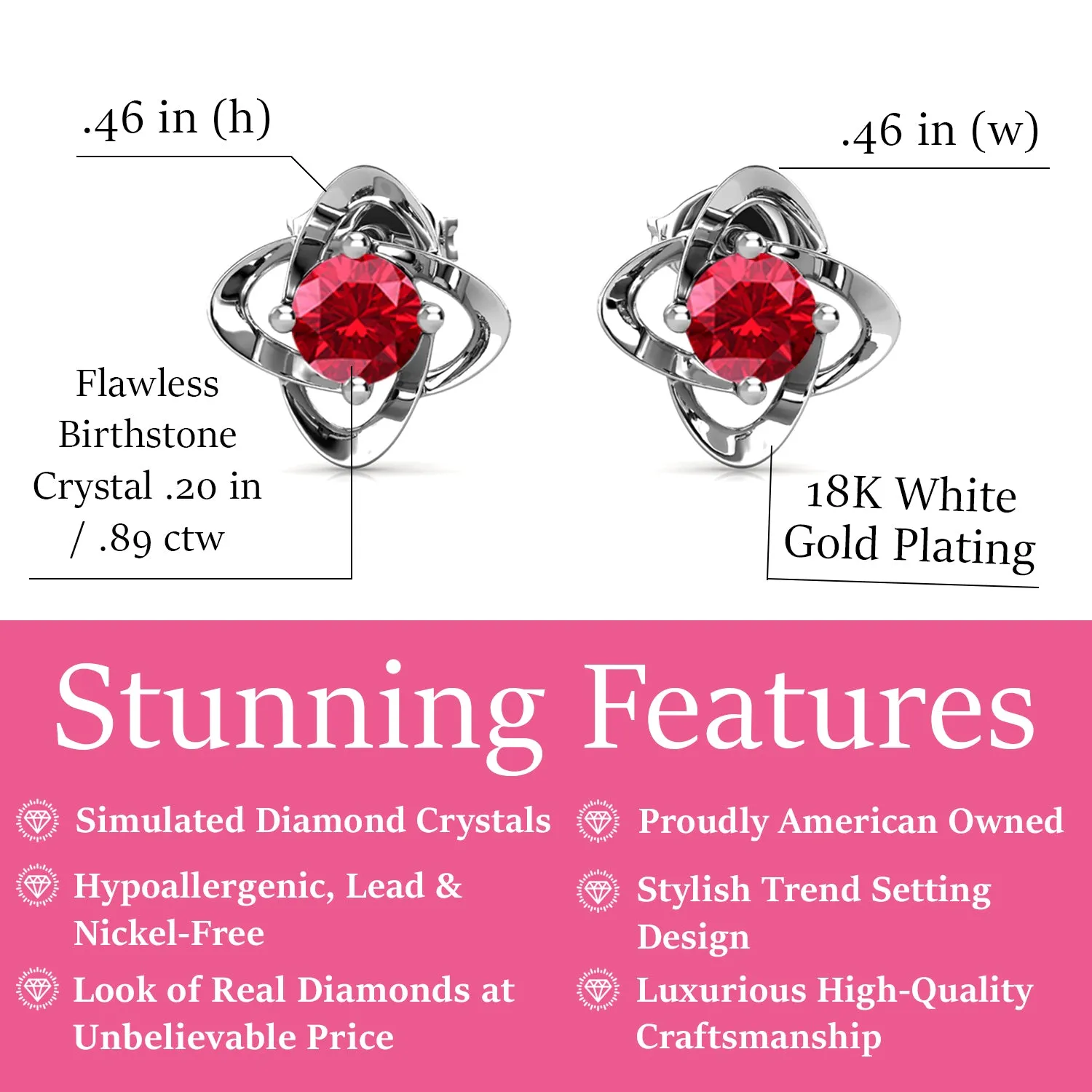 Infinity 18k White Gold Plated Birthstone Flower Earrings with Simulated Diamond Crystals