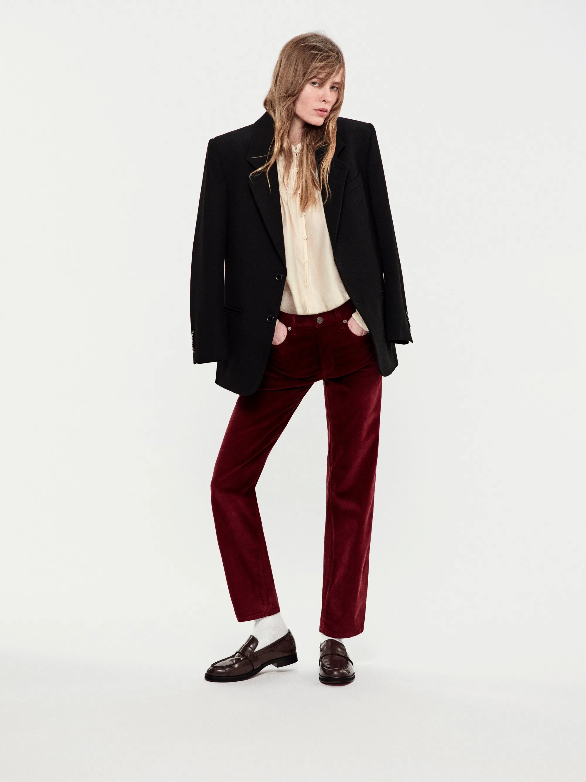 Le Sleek Straight Corduroy -- Dark Burgundy