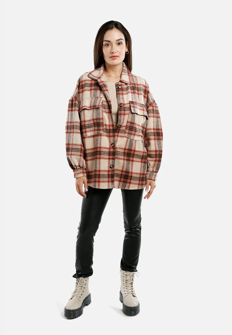 Long Sleeves Oversized Checkered Shacket