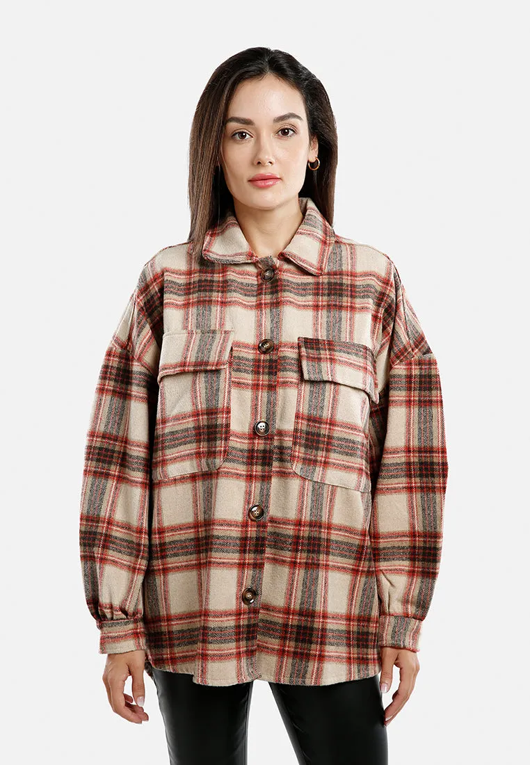 Long Sleeves Oversized Checkered Shacket